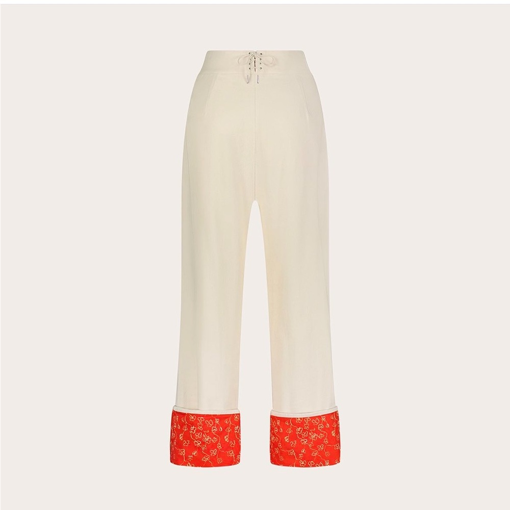 Good Alma white trousers with contrast red cuff trim size M
